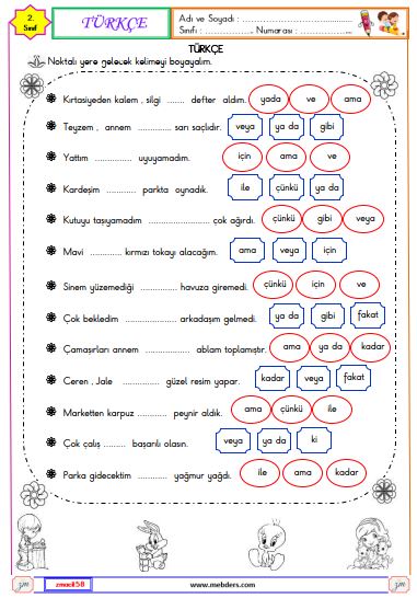 2. Sınıf Türkçe Tek Başına Anlamı Olmayan Kelimeler Etkinliği